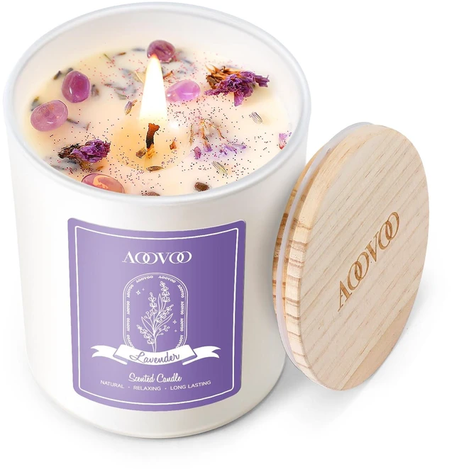 Main image of Lavender Scented Candles for Women - Aromatherapy Candle with Crystals Inside, 7oz Soy Candles for Home Scented, Birthday Gifts Mothers Day Candle for Women Mom