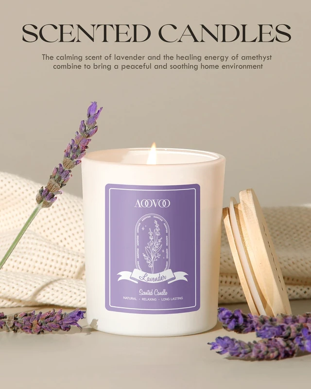 Alt view image 6 of 7 - Lavender Scented Candles for Women - Aromatherapy Candle with Crystals Inside, 7oz Soy Candles for Home Scented, Birthday Gifts Mothers Day Candle for Women Mom