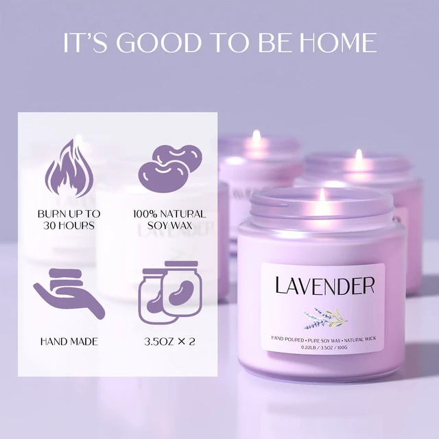 Alt view image 5 of 7 - Lavender Candle, Soy Candles for Women, Soy Candles for Home Scented, 2 Pack Aromatherapy Candle Gift Set for Relaxing, Stress Relief & Home Decor