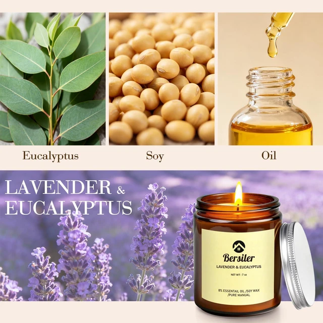 Alt view image 2 of 7 - Scented Candles, Lavender Eucalyptus Candles, Non Toxic Soy Candle | Stress Relief and Relax Aromatherapy Candle for Home Bathroom, Candles Gift for Women Birthday Christmas, 7oz
