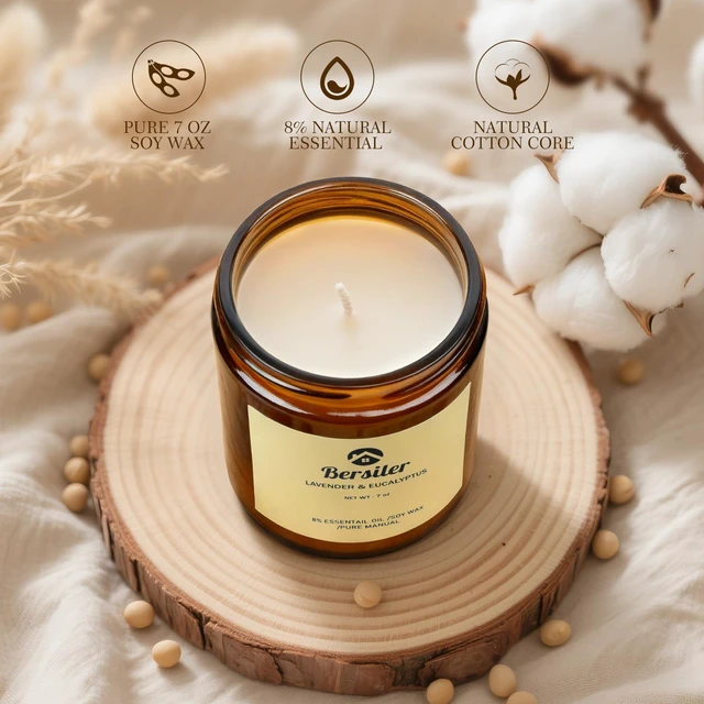 Alt view image 4 of 7 - Scented Candles, Lavender Eucalyptus Candles, Non Toxic Soy Candle | Stress Relief and Relax Aromatherapy Candle for Home Bathroom, Candles Gift for Women Birthday Christmas, 7oz