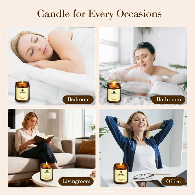 Alt view image 6 of 7 - Scented Candles, Lavender Eucalyptus Candles, Non Toxic Soy Candle | Stress Relief and Relax Aromatherapy Candle for Home Bathroom, Candles Gift for Women Birthday Christmas, 7oz
