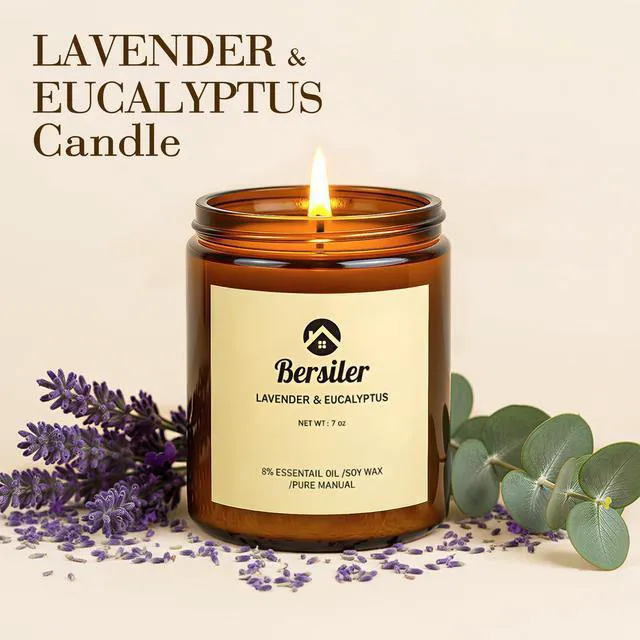 Alt view image 3 of 7 - Scented Candles, Lavender Eucalyptus Candles, Non Toxic Soy Candle | Stress Relief and Relax Aromatherapy Candle for Home Bathroom, Candles Gift for Women Birthday Christmas, 7oz
