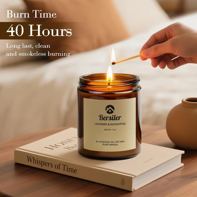 Alt view image 5 of 7 - Scented Candles, Lavender Eucalyptus Candles, Non Toxic Soy Candle | Stress Relief and Relax Aromatherapy Candle for Home Bathroom, Candles Gift for Women Birthday Christmas, 7oz