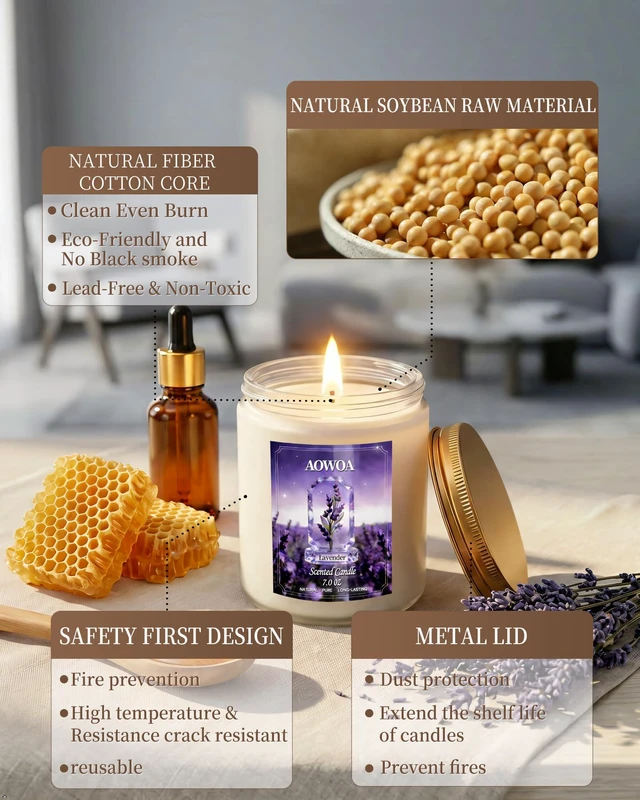 Alt view image 4 of 7 - Lavender Scented Candles for Women -Aromatherapy Candle for Home | Natural Soy Candles for Home, Long Lasting Non-Toxic Clean Burning, Mom Birthday Candles Valentines Day Gifts