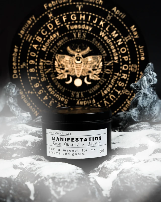 Alt view image 2 of 7 - Crystal Soy Candles, Handmade Wishing Gifts, Wishing Law of Attraction, Moon Magic, Birthday Candle Gifts. (Manifestation)