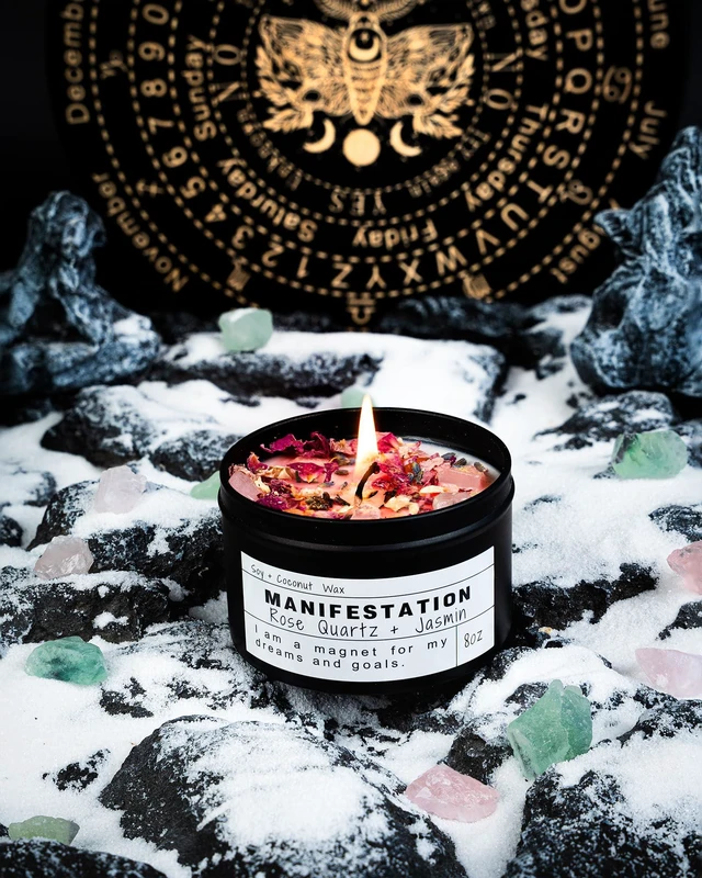 Alt view image 4 of 7 - Crystal Soy Candles, Handmade Wishing Gifts, Wishing Law of Attraction, Moon Magic, Birthday Candle Gifts. (Manifestation)
