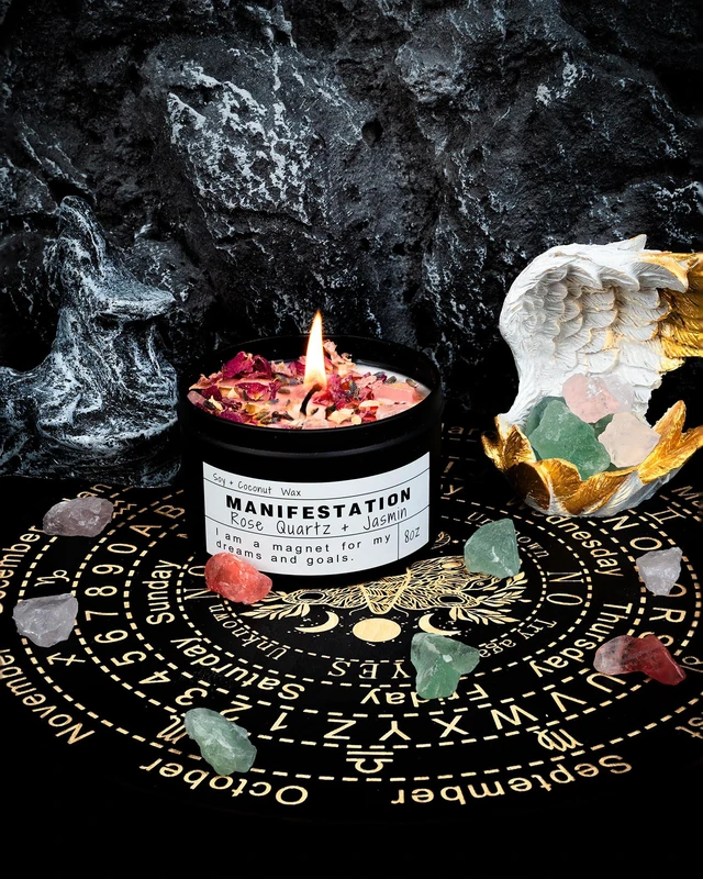Alt view image 5 of 7 - Crystal Soy Candles, Handmade Wishing Gifts, Wishing Law of Attraction, Moon Magic, Birthday Candle Gifts. (Manifestation)