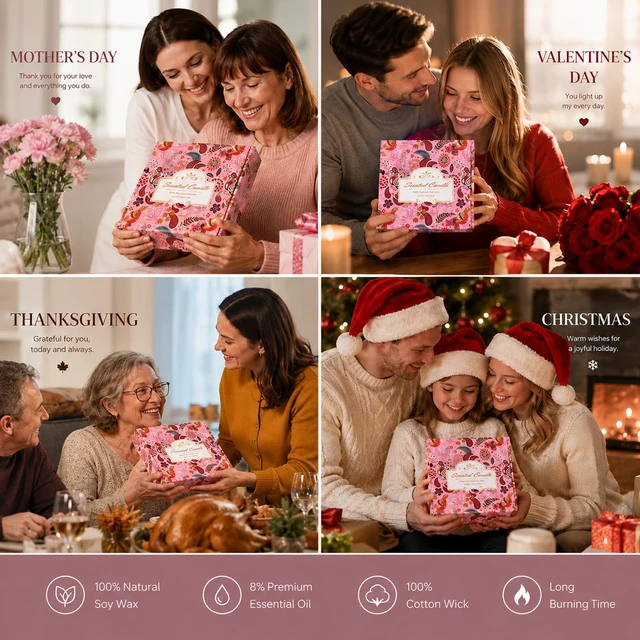 Alt view image 7 of 7 - Scented Candles Gifts Set for Women, 9 Pack Aromatherapy Candles Pack Soy Wax Include Lavender, Jasmine and Vanilla Scented for Wedding, Bridesmaid, Birthday, Valentine's, Mother's Day, Bath, Yoga