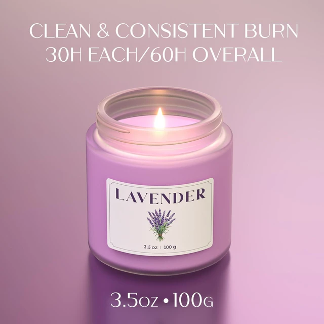 Alt view image 3 of 6 - Lavender Candle, Scented Candles Gift Set, Stress Relief Candles for Home, Premium Soy Candle Set, Candles for Women and Men (Purple, 7 oz)