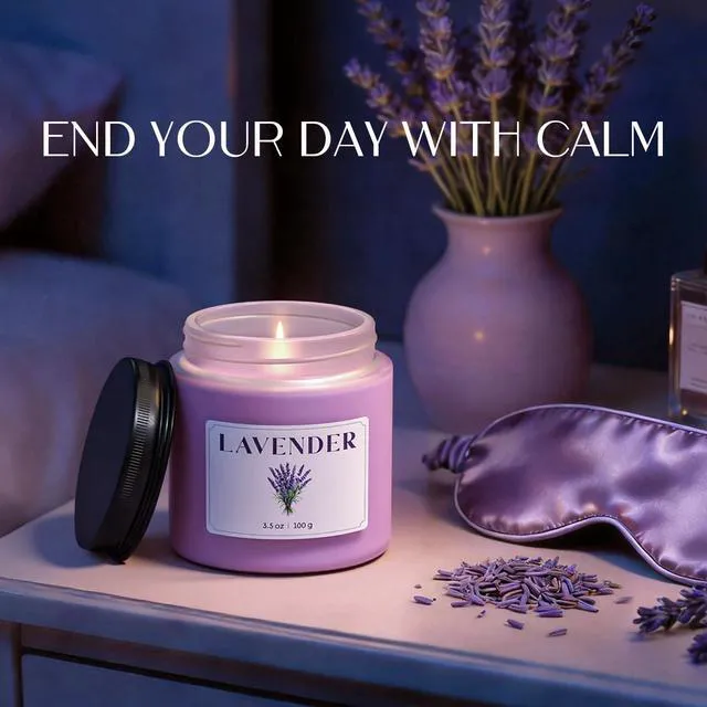 Alt view image 4 of 6 - Lavender Candle, Scented Candles Gift Set, Stress Relief Candles for Home, Premium Soy Candle Set, Candles for Women and Men (Purple, 7 oz)