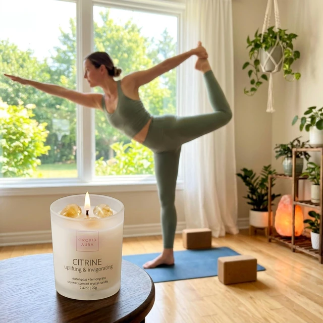 Alt view image 7 of 7 - Soy Candles with Healing Crystals. Citrine, Rose Quartz, Amethyst Crystal. | Eucalyptus + Lemongrass, Jasmine + Sandalwood, Clary Sage + Lavender. 3PC Scented Crystal Candle Set, 2.47oz Each