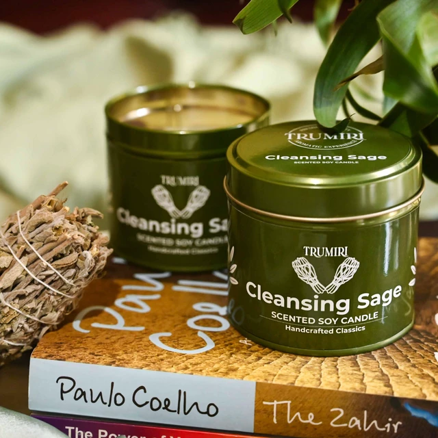 Alt view image 7 of 7 - Sage Candle for Cleansing House Negative Energy Smudge Kit - 5oz Soy Wax Natural Clean Organic Non Toxic - Aromatherapy Spiritual Meditation Gifts - Long Lasting Highly Scented Candel with Crystals