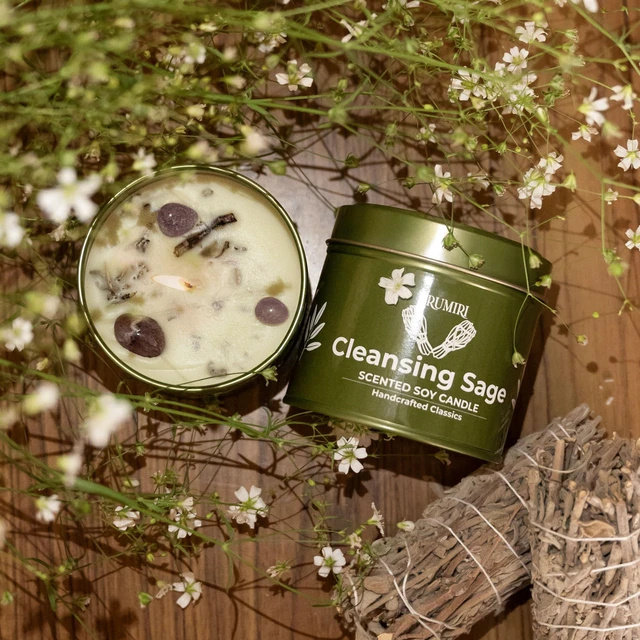 Alt view image 6 of 7 - Sage Candle for Cleansing House Negative Energy Smudge Kit - 5oz Soy Wax Natural Clean Organic Non Toxic - Aromatherapy Spiritual Meditation Gifts - Long Lasting Highly Scented Candel with Crystals