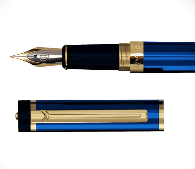 Alt view image 2 of 7 - Fountain Pen Medium Nib Gift Pouch - with 24 Ink Cartridges - MCM (Blue)