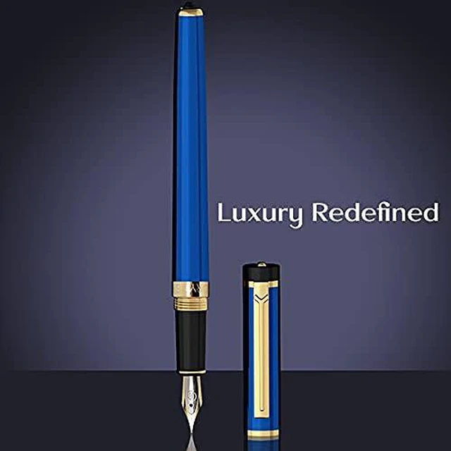 Alt view image 7 of 7 - Fountain Pen Medium Nib Gift Pouch - with 24 Ink Cartridges - MCM (Blue)