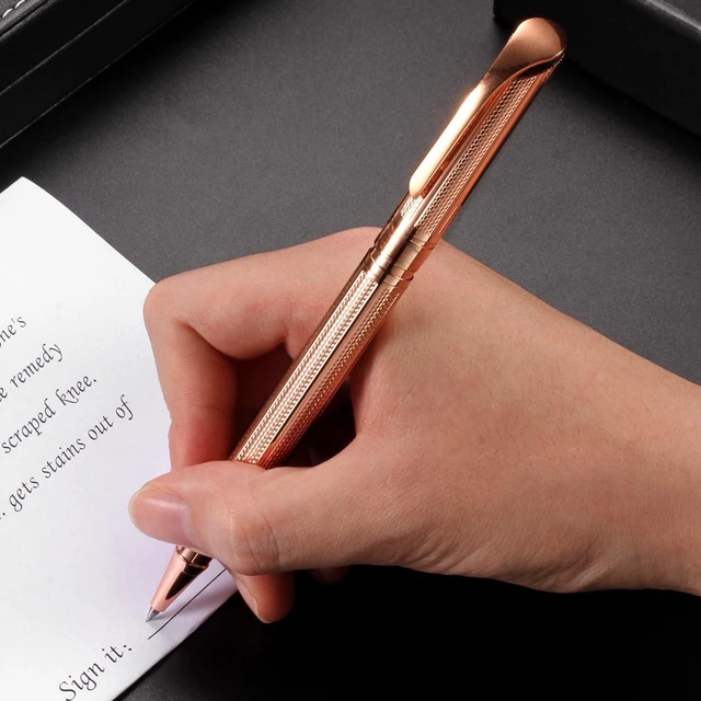 Alt view image 5 of 7 - Rollerball Pen Liquid Ink Pens for Women Luxury Box Gel Pen Black Ink Fancy Pen Refillable for Executive, Office, Professional, Birthday Gift G5 (Rose Gold)