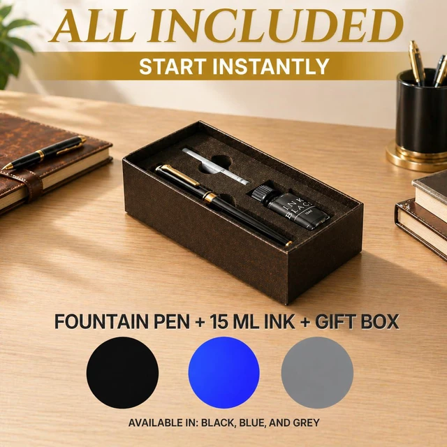 Alt view image 4 of 7 - Fountain Pen Set | Refillable Black Fountain Pen with Black Ink Bottle, Fine Nib, and Converter | Smooth Writing Gift Set for Beginners, Men, and Women