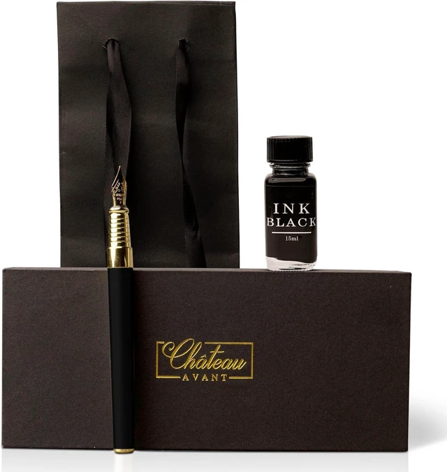 Alt view image 5 of 7 - Fountain Pen Set | Refillable Black Fountain Pen with Black Ink Bottle, Fine Nib, and Converter | Smooth Writing Gift Set for Beginners, Men, and Women