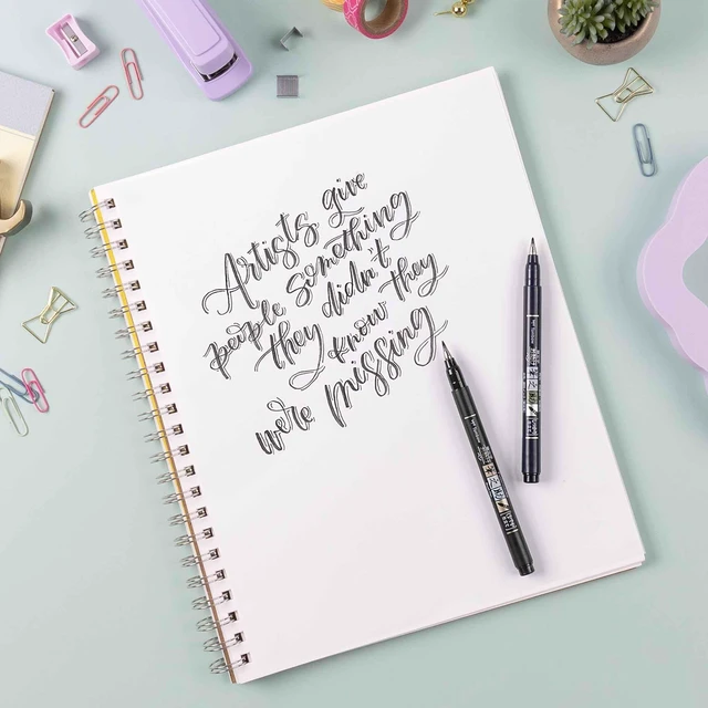 Alt view image 2 of 7 - 62038 Fudenosuke Brush Pen, 2-Pack. Soft and Hard Tip Fudenosuke Brush Pens for Calligraphy and Art Drawings