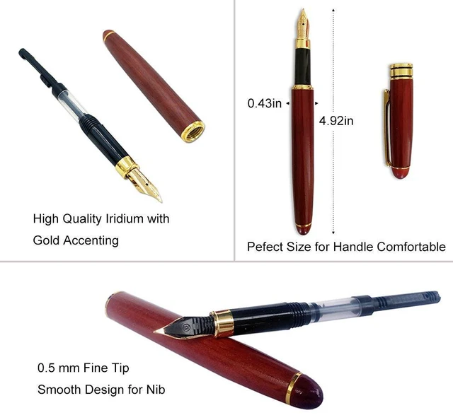 Alt view image 4 of 7 - 3 Pcs Wooden Pens Set with Gift Case/Best Writing Fountain Fancy Ballpoint Pen and Luxury Gel Pen with Ink Refills, Promotional Business Designer Pens