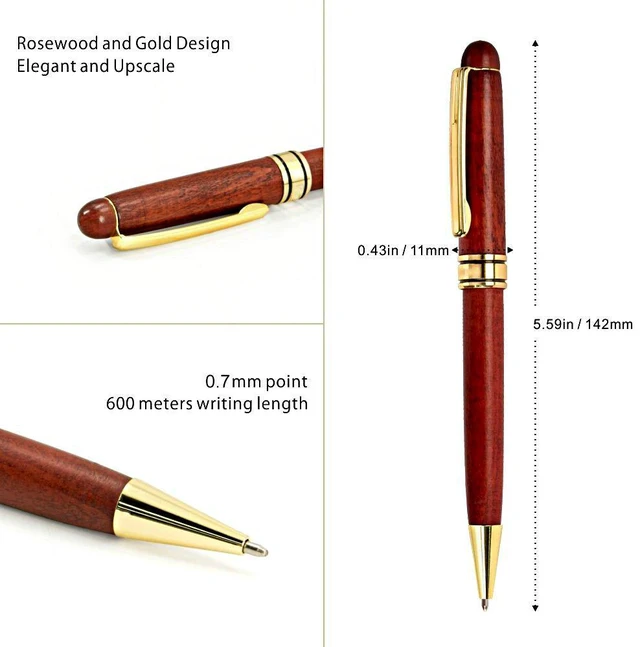 Alt view image 5 of 7 - 3 Pcs Wooden Pens Set with Gift Case/Best Writing Fountain Fancy Ballpoint Pen and Luxury Gel Pen with Ink Refills, Promotional Business Designer Pens