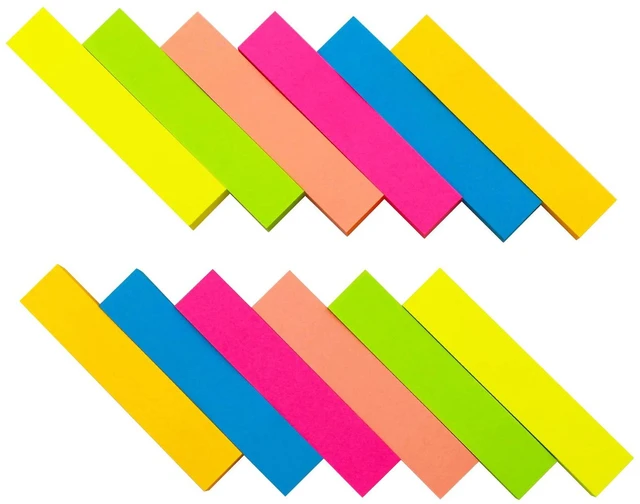 Main image of Sticky Notes, 0.6x3 Inch, 1200 Sheets Self-Stick Notes, Easy to Post for School, Office, Notebook, Bright Colors Assorted, 100 Sheets/Pad
