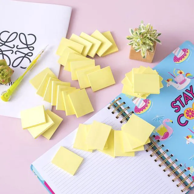Alt view image 4 of 6 - (50 Pads) Sticky Notes 1.5x2, Yellow Sticky Pads, Self-Stick Pads, | Recyclable Easy to Post for Home, Office, Notebook