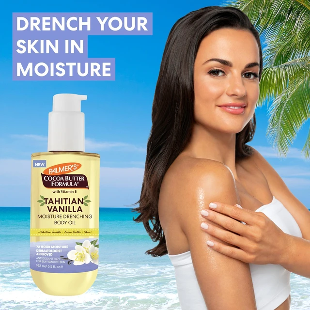 Alt view image 2 of 7 - Vanilla Body Oil, Cocoa Butter Formula (6.5 Fl Oz) | Butter & Vitamin E provide 72-hour hydration to protect, soothe dryness & soften skin. Dermatologist approved.