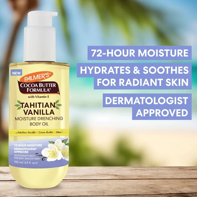 Alt view image 3 of 7 - Vanilla Body Oil, Cocoa Butter Formula (6.5 Fl Oz) | Butter & Vitamin E provide 72-hour hydration to protect, soothe dryness & soften skin. Dermatologist approved.