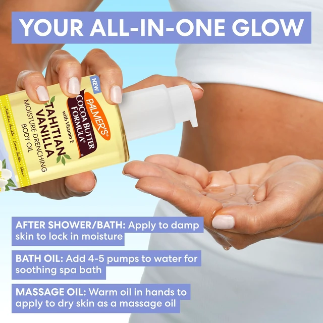 Alt view image 6 of 7 - Vanilla Body Oil, Cocoa Butter Formula (6.5 Fl Oz) | Butter & Vitamin E provide 72-hour hydration to protect, soothe dryness & soften skin. Dermatologist approved.