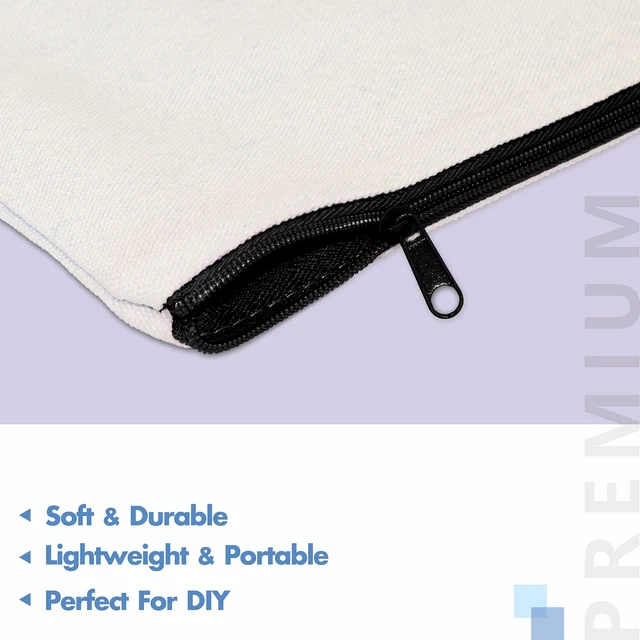 Alt view image 4 of 6 - 8 Pack Blank Cotton Canvas DIY Craft Zipper Bags Pouches Pencil Case for Makeup Cosmetic Toiletry Stationary Storage(Black + Grey + White)