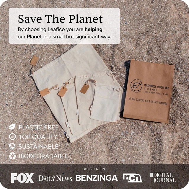 Alt view image 6 of 6 - Muslin Cloth Bags with Drawstrings - Set of 8 (S, M, L, XL) - Reusable Natural Cotton Bags for Bulk Food Storage - Canvas Fabric Sachets