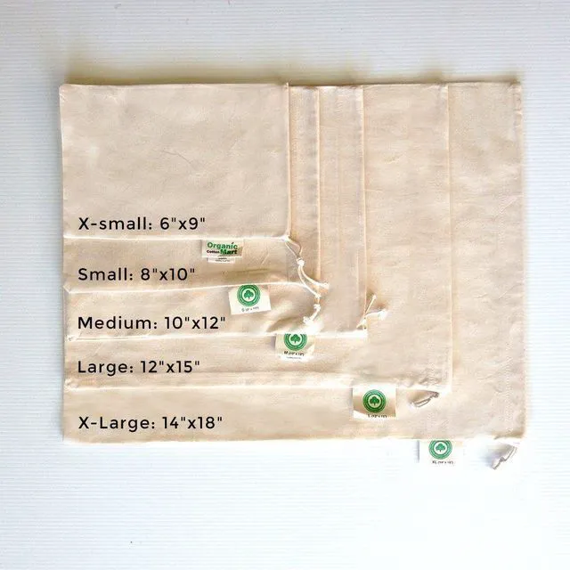 Alt view image 2 of 7 - Reusable Produce Bags Cotton Washable - Organic Cotton Vegetable Bags - Cloth Bag with Drawstring - Muslin Fabric Produce Bags - Bread Bag - Set of 6 (2 Large, 2 Medium, 2 Small)