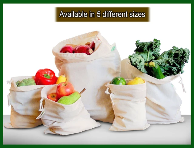 Alt view image 3 of 7 - Reusable Produce Bags Cotton Washable - Organic Cotton Vegetable Bags - Cloth Bag with Drawstring - Muslin Fabric Produce Bags - Bread Bag - Set of 6 (2 Large, 2 Medium, 2 Small)