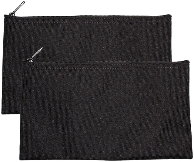 Main image of Cloth Zipper Pouch 2-Pack, Black, 11 x 6 inches | 11 x 6 inches, Travel Toiletry, Cosmetics, Stationary Case
