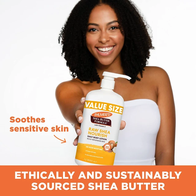 Alt view image 5 of 7 - Raw Shea Body Lotion for Dry Skin (33.8 Oz) | Soothing & Nourishing Hand & Body Moisturizer, Suitable For Sensitive & Eczema-Prone Skin, Pump Bottle, 48hr Moisture