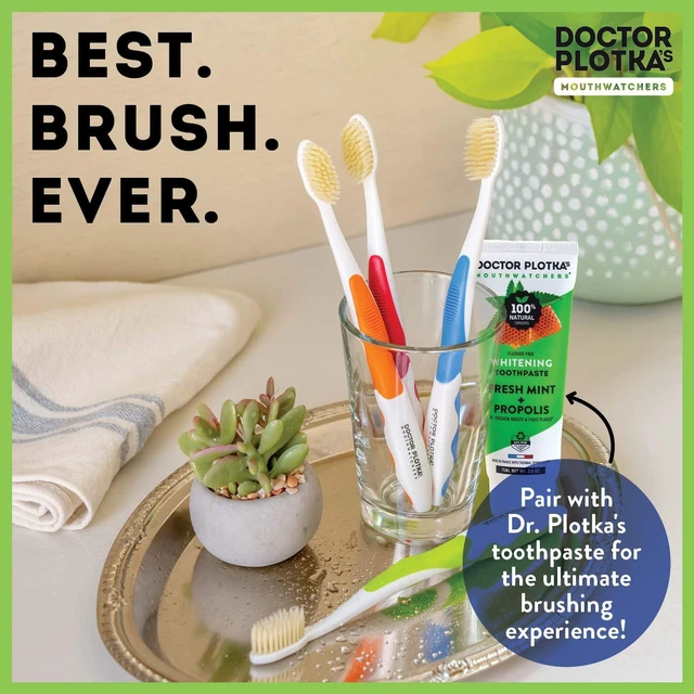Alt view image 3 of 6 - Soft Flossing Manual Toothbrush, Adults, 2-Pack, Orange | Floss-Tip Bristles for Sensitive Teeth and Gums, Soft Manual Brush, Deep Clean, BPA Free, Dr Plotka Design