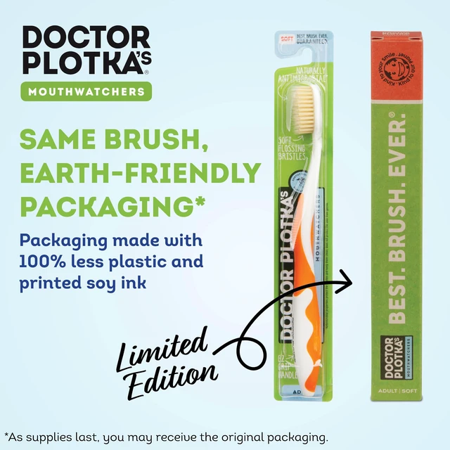 Alt view image 4 of 6 - Soft Flossing Manual Toothbrush, Adults, 2-Pack, Orange | Floss-Tip Bristles for Sensitive Teeth and Gums, Soft Manual Brush, Deep Clean, BPA Free, Dr Plotka Design