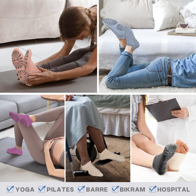 Alt view image 2 of 6 - Women Non Slip Pilates Socks with Grips for Yoga Barre Barefoot | Breathable Cotton,5 Paris, Anti-Slip, Ankle High, Pregnant and Elderly, Ideal for Yoga, Barre, Hospital & Home Use