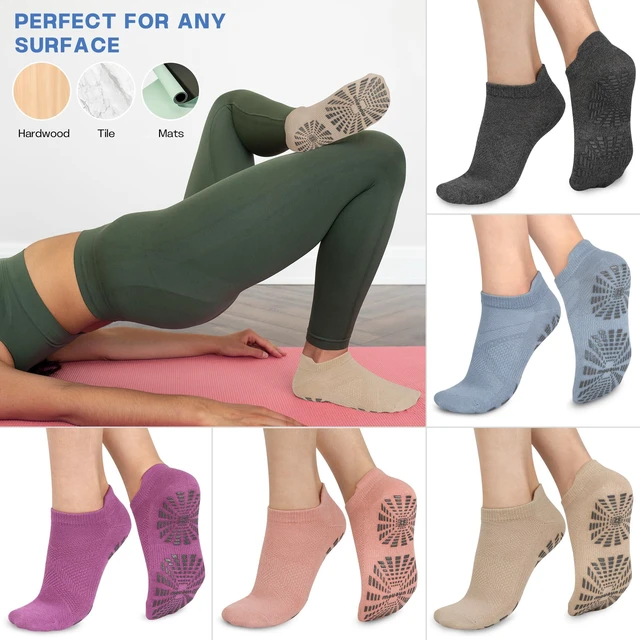 Alt view image 6 of 6 - Women Non Slip Pilates Socks with Grips for Yoga Barre Barefoot | Breathable Cotton,5 Paris, Anti-Slip, Ankle High, Pregnant and Elderly, Ideal for Yoga, Barre, Hospital & Home Use
