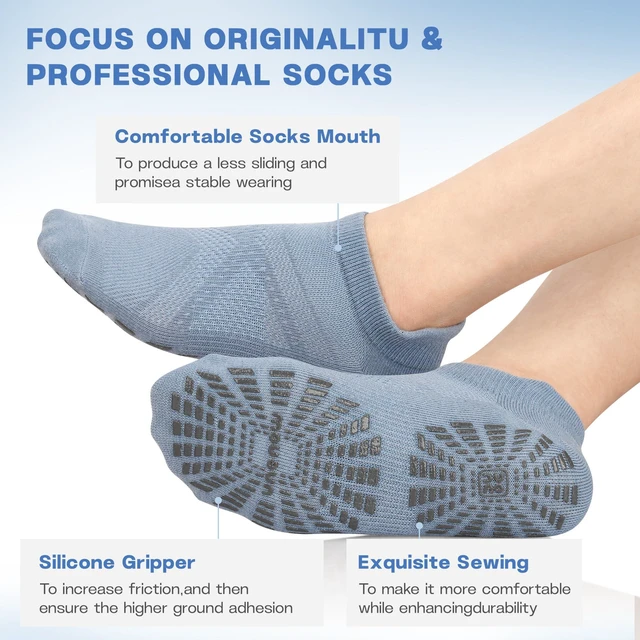 Alt view image 4 of 6 - Women Non Slip Pilates Socks with Grips for Yoga Barre Barefoot | Breathable Cotton,5 Paris, Anti-Slip, Ankle High, Pregnant and Elderly, Ideal for Yoga, Barre, Hospital & Home Use
