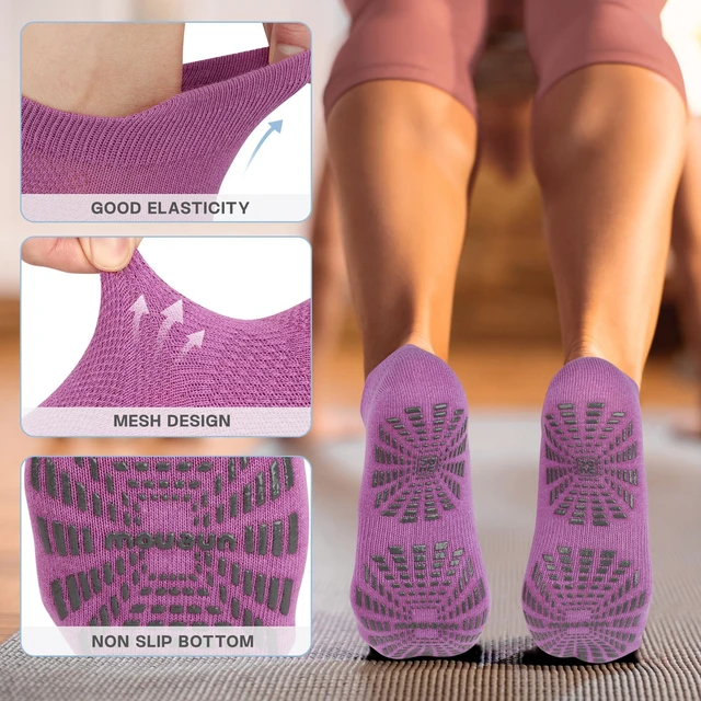 Alt view image 5 of 6 - Women Non Slip Pilates Socks with Grips for Yoga Barre Barefoot | Breathable Cotton,5 Paris, Anti-Slip, Ankle High, Pregnant and Elderly, Ideal for Yoga, Barre, Hospital & Home Use