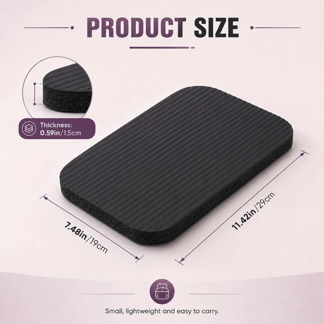 Alt view image 2 of 7 - Yoga Knee Pad Cushion, 11.4 x 7.5 x 0.6 Inch Thick Non-Slip Exercise Mat Mini Yoga Mat for Pilates Planks Kneeling Home Gym Gardening, Support Foam Pads for Knees Elbows Wrists (Black)