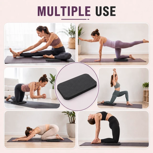 Alt view image 4 of 7 - Yoga Knee Pad Cushion, 11.4 x 7.5 x 0.6 Inch Thick Non-Slip Exercise Mat Mini Yoga Mat for Pilates Planks Kneeling Home Gym Gardening, Support Foam Pads for Knees Elbows Wrists (Black)