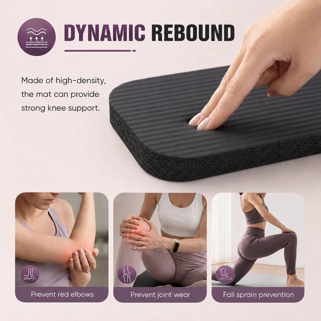 Alt view image 6 of 7 - Yoga Knee Pad Cushion, 11.4 x 7.5 x 0.6 Inch Thick Non-Slip Exercise Mat Mini Yoga Mat for Pilates Planks Kneeling Home Gym Gardening, Support Foam Pads for Knees Elbows Wrists (Black)