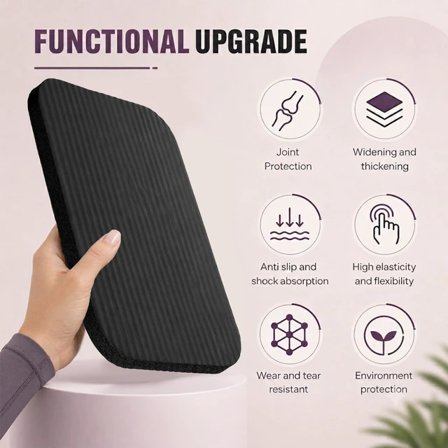 Alt view image 7 of 7 - Yoga Knee Pad Cushion, 11.4 x 7.5 x 0.6 Inch Thick Non-Slip Exercise Mat Mini Yoga Mat for Pilates Planks Kneeling Home Gym Gardening, Support Foam Pads for Knees Elbows Wrists (Black)