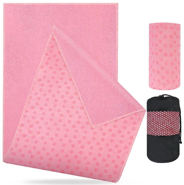 Main image of Yoga Towel, Yoga Mat Towel with Grip Dots, Microfiber Yoga Blanket Towels, Soft & Breathable, with Quick Dry Towels and Mesh Carry Bag, for Bikram, Pilates and Workout, 24" x72", Pink