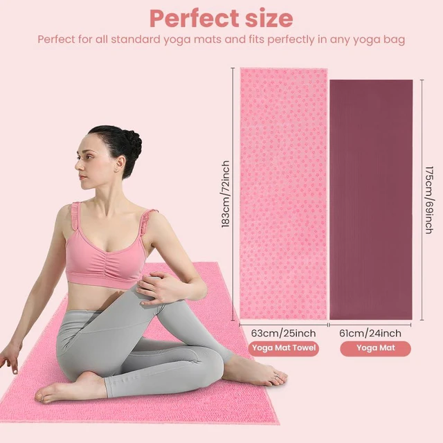 Alt view image 2 of 7 - Yoga Towel, Yoga Mat Towel with Grip Dots, Microfiber Yoga Blanket Towels, Soft & Breathable, with Quick Dry Towels and Mesh Carry Bag, for Bikram, Pilates and Workout, 24" x72", Pink