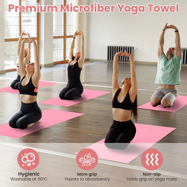 Alt view image 5 of 7 - Yoga Towel, Yoga Mat Towel with Grip Dots, Microfiber Yoga Blanket Towels, Soft & Breathable, with Quick Dry Towels and Mesh Carry Bag, for Bikram, Pilates and Workout, 24" x72", Pink